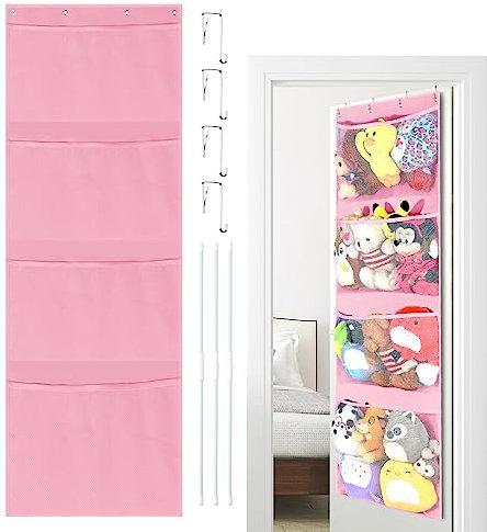 VISATOR Over Door Storage Teddy Hammock Toy Net For Stuffed Animals Hanging Organiser Animal The Kid Room Bedroom Bathroom Nursery, Pink