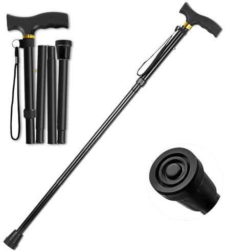 ANCKNE Gehstock für Damen - Leichter Gehstock 5-stufig Höhenverstellbar & Faltbarer Aluminiumstock für Senioren - Ergonomischer Griff mit Rollen - Tragbarer Gehstock Faltbarer Gehstock