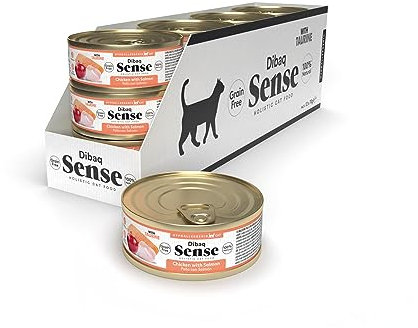 Dibaq Sense Cat Grain Free, natürliches und getreidefreies Trockenfutter Katzenfutter für Hühnchen mit Lachs (70 g x 12 Stück)