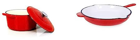 Echtwerk Schmortopf aus Gusseisen mit Emaille-Beschichtung, Bratpfanne aus Gusseisen mit Emaille-Beschichtung, rot