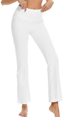 adorence Pantalon Patte d'Éléphant Femme, Pantalon Yoga Femme Fluide Évasé, Bootcut Yoga Pants, High Waist, Casual avec One Pocket, Idéal pour Quotidien et Yoga - Blanc,M