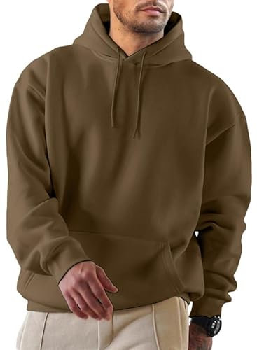 JMIERR Herren Hoodie mit Taschen Freizeit Baumwolle Sweatshirts Langarm Fallen Winter Kordelzug Kapuzenpullovers Braun XXL