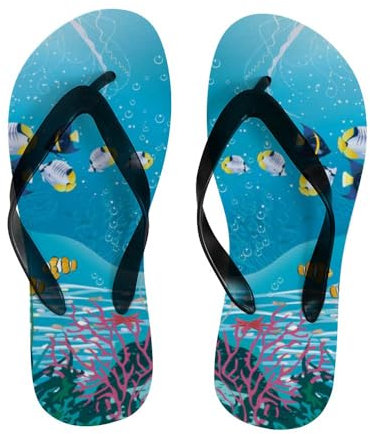 Infradito estive con paesaggio subacqueo piante da spiaggia sandali infradito comodi leggeri ciabatte piatte per interni ed esterni, Piante paesaggistiche subacqu, large
