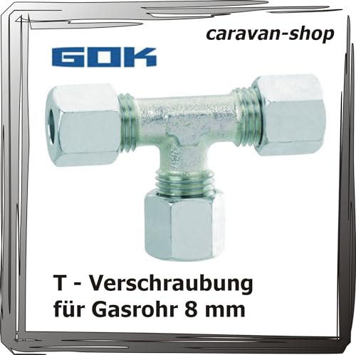 GOK Schneidringverschraubung T - Stück für 8mm Gasrohr Verschraubung Verbinder Propan, Gasleitungen in Wohnwagen, Wohnmobil, Caravan
