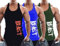 TX Apparel Herren Tanktop Beast Gym Stringer Shirt Baumwolle Black+Blue+Green-XXL