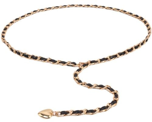 Ryaupy Multiuse Cintura Vita Donna Lega - Cinture Catena con Ciondolo Forma Cuore - Cintura Regolabile in Metallo Intrecciato(Oro-Nero)