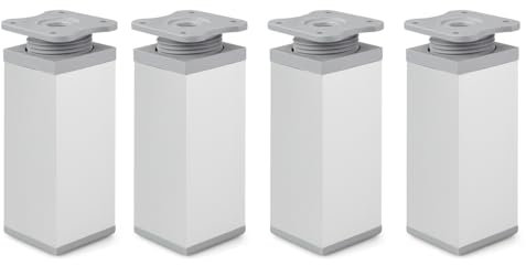 ATM® - 4er-Set Möbelfüße, verstellbare Möbelfüße | Silber | Höhe: 100mm | Höhenverstellbar | für Kleiderschrank, Kommode, Sofa, Bett | Quadratische Möbelfüsse | Metall und Kunststoff | Profil: 40x40mm