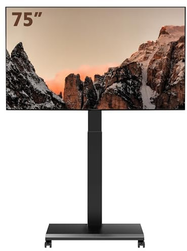 FITUEYES TV Stand on Wheels for 32-75 Inch TVs, Height Adjustable with Hand Crank Mobile TV Cart, Tilt & Swivel Portable TV Stand with Iron Base, Tall TV Floor Stand Holds 40kg Max VESA 600×400mm