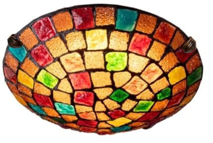 JUDU Hand-Made Tiffany Traditionelle Deckenmontage Licht Buntglas Mission Inverted Deckenleuchte Flush Deckenleuchte Pendelleuchte für Wohnzimmer Schlafzimmer Hotel Cafe Arbeitszimmer (Kleine Größe)