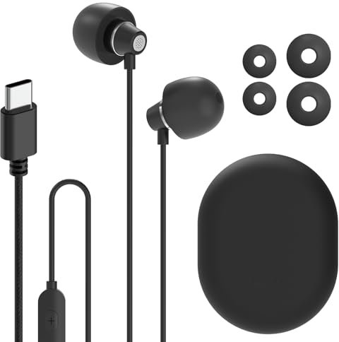 GEEKRIA Schlaf-Ohrhörer aus Silikon, geräuschisolierende Ohrstöpsel mit Mikrofon und Lautstärkeregler, USB-C-Mini-ASMR-Schlafkopfhörer, für leichten Schlaf, Seitenschlaf, Flugreisen (schwarz)