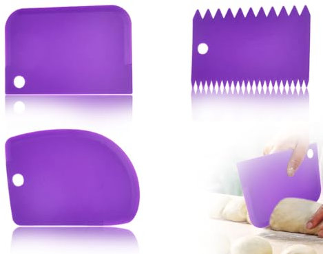 ZoeTekway Teigkarte Teigschaber Teigschaberkarte Teigschneider Teigspachtel aus Kunststoff Spatel Cremeschaber für Küchen Backen Kuchen Fondant Zuckerguss (3, lila, 3 Größe)