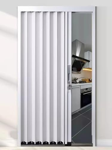 Schiebetür Falttür falttüren innentüren 205 200 195 180 170 160 150 140 130 120 110 100 95 90 85 80 75 70 65 60 50 CM Groß Falttüren Innen, Weiß Abschließbare Akkordeon Scheunentür Für Bad Und Küche(S