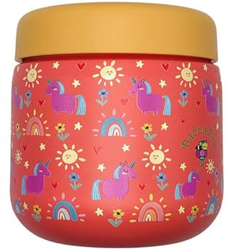 Termo comida bebe, termo comida caliente, 360ml, diseño divertido, acero inoxidable 18/8, doble pared, hermetico, libre de BPA, con válvula de aire desmontable. (Naranja)
