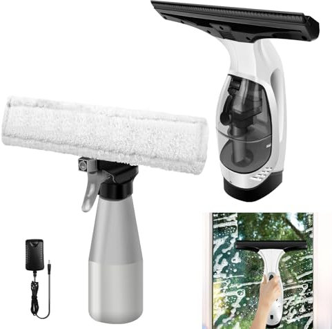 Cordless Window Cleaner Rechargeable Window Vac, 20W Portable Window Glass Cleaning Window Vacuum Cleaner, 2.0KPA Suction Power, Washable Microfibre Cloth, 150ML Detachable Water Bottle
