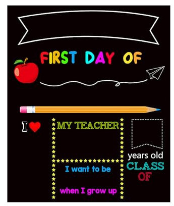 Kreidetafel für den ersten und letzten Schultag, wiederverwendbar, 30,5 x 25,4 cm, doppelseitig, Schulanfang