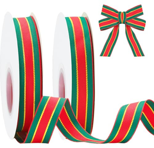 jijAcraft Geschenkband Weihnachten 20mm, Rot und Grün Satinband Weihnachten, 44m Weihnachten Schleifenband, Weihnachten Dekoband Heißprägung Stoffband für Weihnachten, Geschenkverpackung und Deko