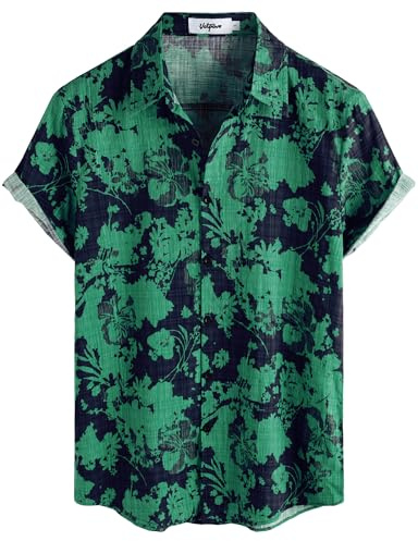 VATPAVE Mens Hawaiian Shirt Short Sleeve Button Down Shirts 3XL Green Blue