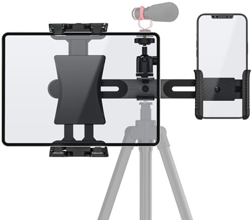 JUBORUI Adaptateur de trépied pour iPad, Support de Trépied pour iPad avec Tête Sphérique 1/4 Pivotante pour LED Ring Light, Adaptateur de Trépied avec 2 Support pour Tablettes Téléphones 4,7-12,9