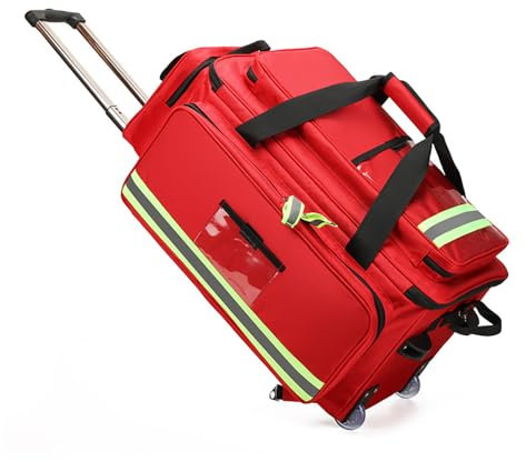 Kadxyan Tragbare Tasche Für Erste-Hilfe-Ausrüstung, Notfall-Reisetasche Mit Großer Kapazität Für Den Außenbereich, Mit Mehreren Taschen Und Fächern, Mit Reflektoren Und Rädern