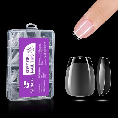 Gelike ec Capsule Americaine Ongle Gel, Faux Ongles Extra Court Cercueil 240 Pièces 12 Tailles Couverture Complète, Semi - mat PMMA Gel Pose Americaine Ongle Transparente
