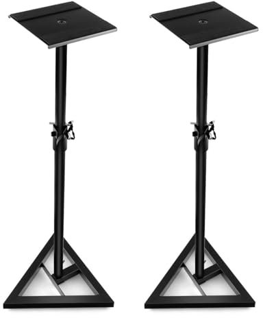 Monitor Stands Pair - 6-Position Height Adjustable Studio Speaker Stands with Non-skid Padding Stickers, Safety Pin & Wire Clamp