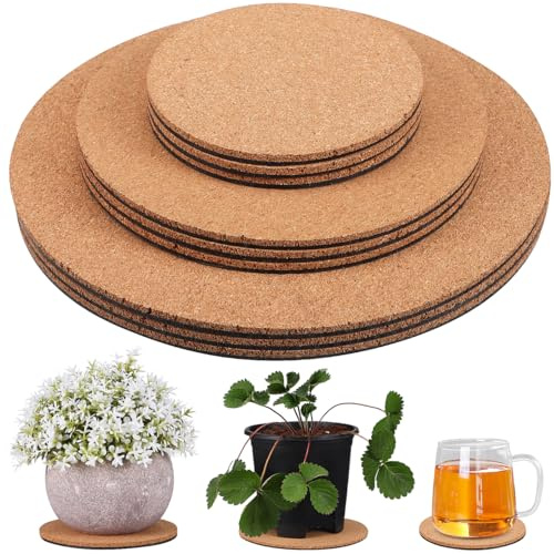 YARNOW Runde Korkuntersetzer Für Blumentöpfe 9Er Set in 3 Größen 4 6 8 Rutschfest Pflanzunterlage Für Zimmerpflanzen Und Diy Bastelprojekte