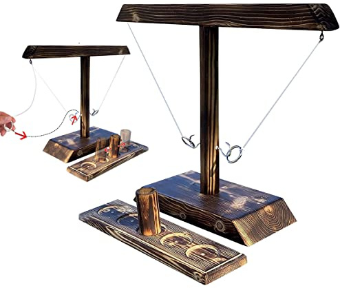 Holz Ring Toss Game - Interaktives Haken Ring Wurfspiel, Handgefertigtes Holz Tischplatte Hook Ringwurfspiel für Party & Bar, Deluxe Hook Toss Battle Game (2 Spieler)