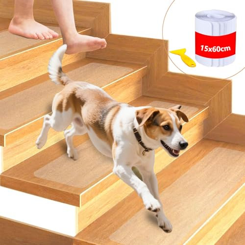 ROEOWENE 15PCS Tappeti Antiscivolo per Scale 15x60 Autoadesive Strisce Antiscivolo per Scale Interne Trasparente Tappeto Moquette Tappetini Antiscivolo Nastro Adesivi per Gradini Tappetino Protezione