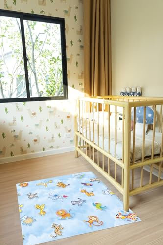 JYG Vinyl Spielteppich ANIMALI 250x200cm – Antiallergisch, leicht abwaschbar & strapazierfähig – Belgisches Produkt in verschiedenen Größen – Niedlicher Tierdruck für Kinderzimmer und Spielräume
