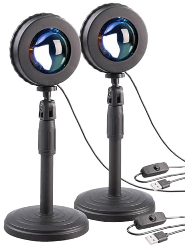PEARL Deko Lampen LED: 2er-Set LED-Sonnenuntergangsleuchten, Teleskop-Ständer, USB (Sonnenuntergang-Projektionslichter, Sonnenuntergangs Tischlampe, Studio)