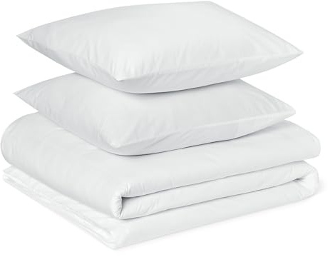 Amazon Basics Bettwäsche 200x200 100% Bio Baumwolle 2teilig, Extra Weich, Bettbezug 200x200 cm & 1 Kissenbezug 65x65 cm, Weiß