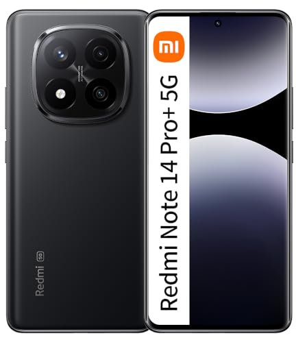 Xiaomi Redmi Note 14 Pro+ 5G Smartphone, 12 GB RAM 512 GB, pantalla AMOLED de 6,67 pulgadas 1,5 K, sensor de huellas dactilares, cámara de 200 MP, NFC, carga rápida de 120 W, negro (con cargador)