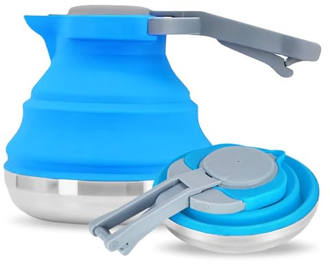 Silicone Folding Kettle, Camping 1500 Ml, Collapsible Kettle, Foldable Small Portable Silicone Tea Folding Coffee Pot for Hiking Travel and Outdoors(Blue)