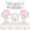 54Pcs Easter Party Tableware Decorations Easter Egg Hunt Cartoon Party Decorations Table Cloth,7inch Paper Plates,Banner,Paper Napkins for Easter Theme Table Party Favor- Spring Decorations