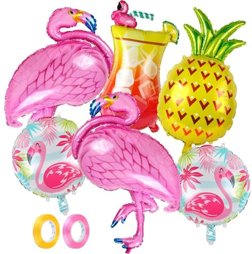 Ballons Flamant Rose, 6 Pièces Ballons D'été, Flamant Ananas Balloons Décoration Fête Hawaii pour D'été Anniversaires Décorations en Plein Air