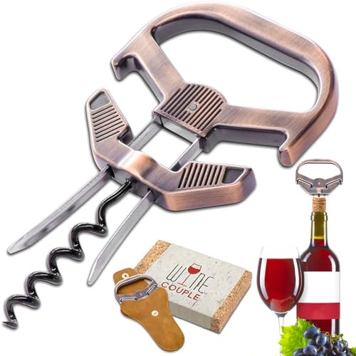 LUCYLANKER Ah So Weinöffner für Vintage Flaschen, Alter Wein Korkenzieher mit Tragbarer Lederhülle, Weinflaschenöffner für Weinkenner & Sammler zum Entkorken, Geschenk für Weinliebhaber (Kupfer1)