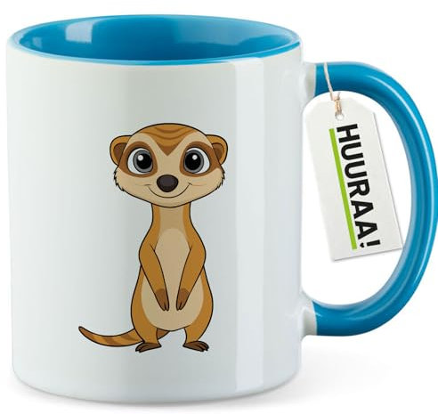 Huuraa Becher Erdmännchen Comic Geschenk 330ml Blau Erdmännchen Geschenkidee
