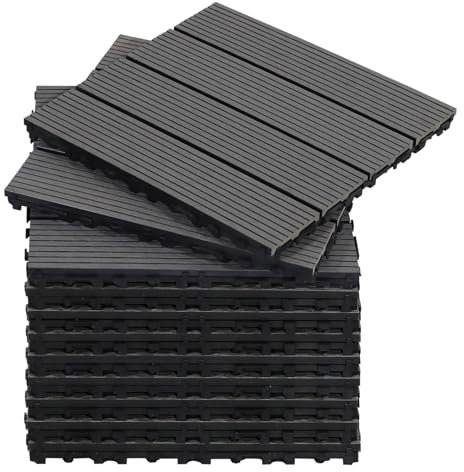CCLIFE WPC Terrassendielen, Balkon Boden, Terrassenfliesen, Klickfliesen Terrasse, 30x30 cm, Wasserdicht Rutschfest, Geeignet für Balkon und Garten,Hellgrau,CushHom