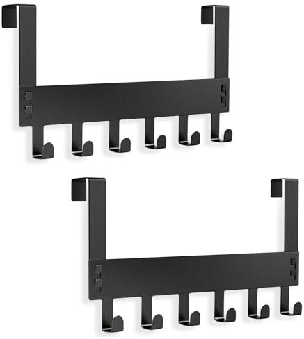 lompyeu Perchero Puerta, Dos Perchero para Puerta Sin Taladrar con 6 Ganchos, Ganchos Que Se Pueden Colgar, Colgador Puertas de Baño Cocina(Adecuado para puertas con un espesor de 23 mm)