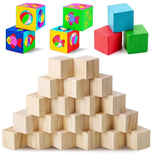 Zocipro 20 Stück Holzwürfel 40x40x40mm, Holzklötzchen zum Basteln, Bauklötze zum Bemalen für Babyparty, Holz Würfel für Kindergeburtstag, DIY Malen, Handwerk & Dekoration Zahlen