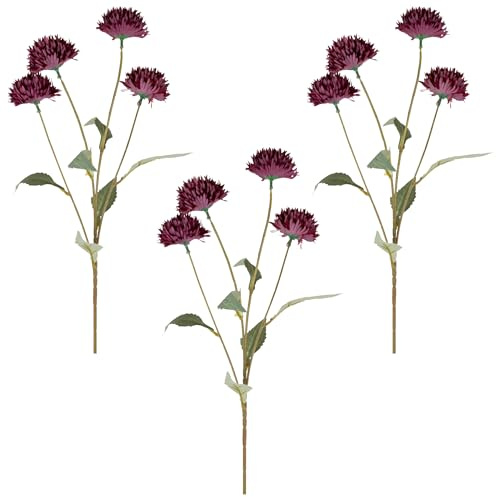 matches21 HOME & HOBBY Crisantemi, mazzi di fiori artificiali, viola, 63 cm, set di 3 fiori artificiali, per vaso e decorazione
