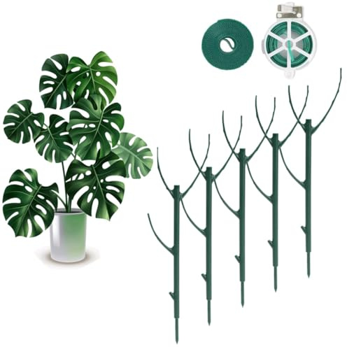 Monstera Rankhilfe Zimmerpflanzen, 5 Stück Pflanzenstütze für Kletterpflanzen, Pflanzenhalter mit Pflanzenbinder Klettband, Wiederverwendbarer Pflanzen Stütze für Pflanzen Indoor und Außen, Blumen