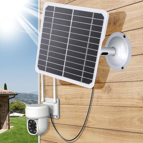 Besshepplo Panneau solaire 20 W pour caméra de sécurité avec sortie 5 V, support réglable à 360°, IP66 résistant aux intempéries, câble et interface (type C)