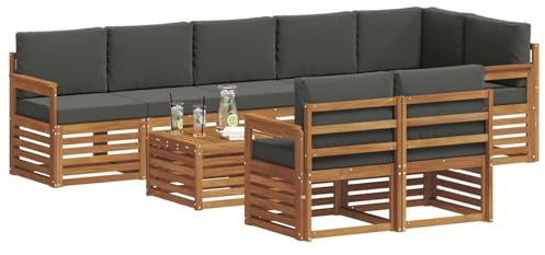 vidaXL Sofagarnituren 9 pcs Natur und Anthrazit Massivholz Akazie, Moderne Garten-Sofa-Garnitur, Robustes Outdoor-Sofa, braunes Akazienholz, stylische Sitzgruppe für deinen Garten