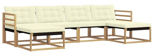 vidaXL Outdoor-Sofagarnitur mit Kissen 6 pcs Weiß und Creme, Garten, modernes Outdoor-Sofa, Sitzgruppe für den Patio, Terrassenmöbel für entspanntes Chillen