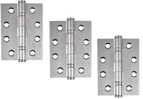 Eclipse Grade 13 Internal Fire Door Hinges, 4 Inch (102mm) Heavy Duty Stainless Steel, Pack of 3 (Polished Stainless Steel)
