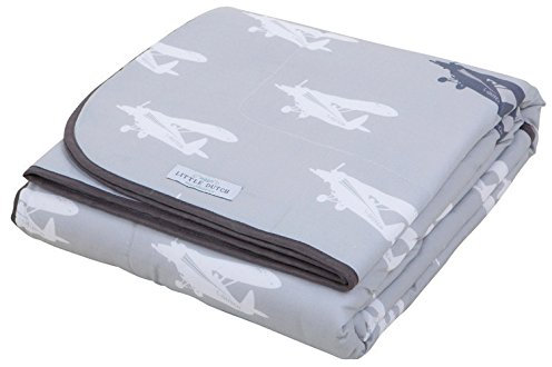 Little Dutch 0488 Wiegen- / Kinderwagen-Decke grau mit weißen Flugzeugen