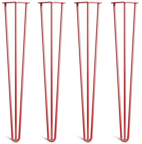 [HLC] Lot de 4 Pieds de Table Hairpin – Construction en Acier Double Soudure avec Vis, Guide de Montage et Patins de Protection Inclus (Valeur 9€)[Rouge, 71cm, Triple tiges, 10mm]