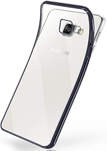 moex Transparente Silikonhülle im Chrome-Style kompatibel mit Samsung Galaxy A3 (2016) | Flexibler Schutz mit Hochglanz Metallic Rahmen, Anthrazit