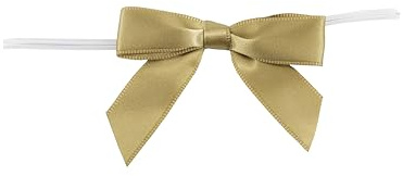 Reliant Ribbon 100 Piece Bow 2.5 Span X 1.75 Tails Twist Tie Ribbon, Antique Gold, 5/8